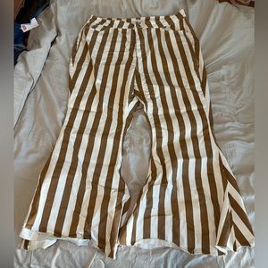 ARULA Brown and White Striped Flare Jeans